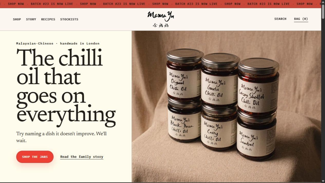 Mama Yu custom Shopify storefront